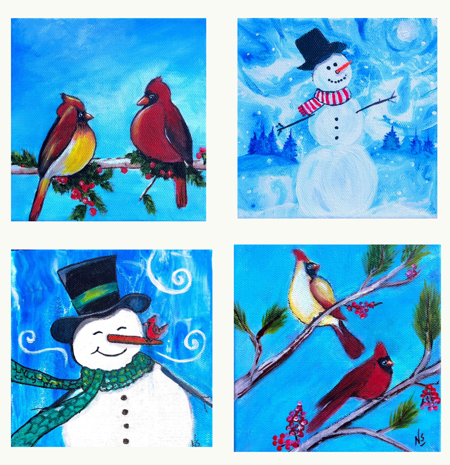 “Snowmen and Cardinals” by Natalie Sambamurty