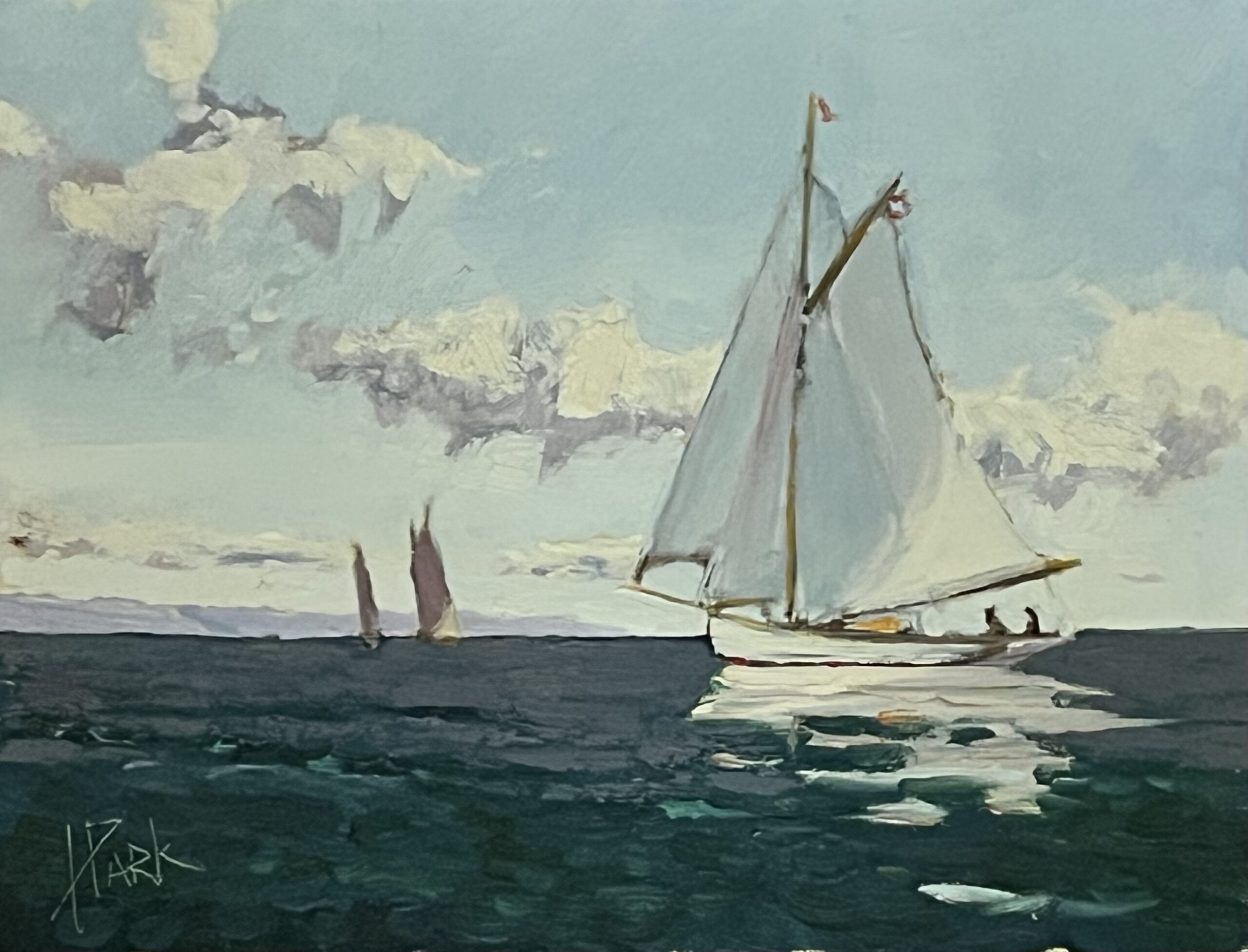 Gaff Sloop, 9 x 12, Oil/Board $650 – by Howard Park