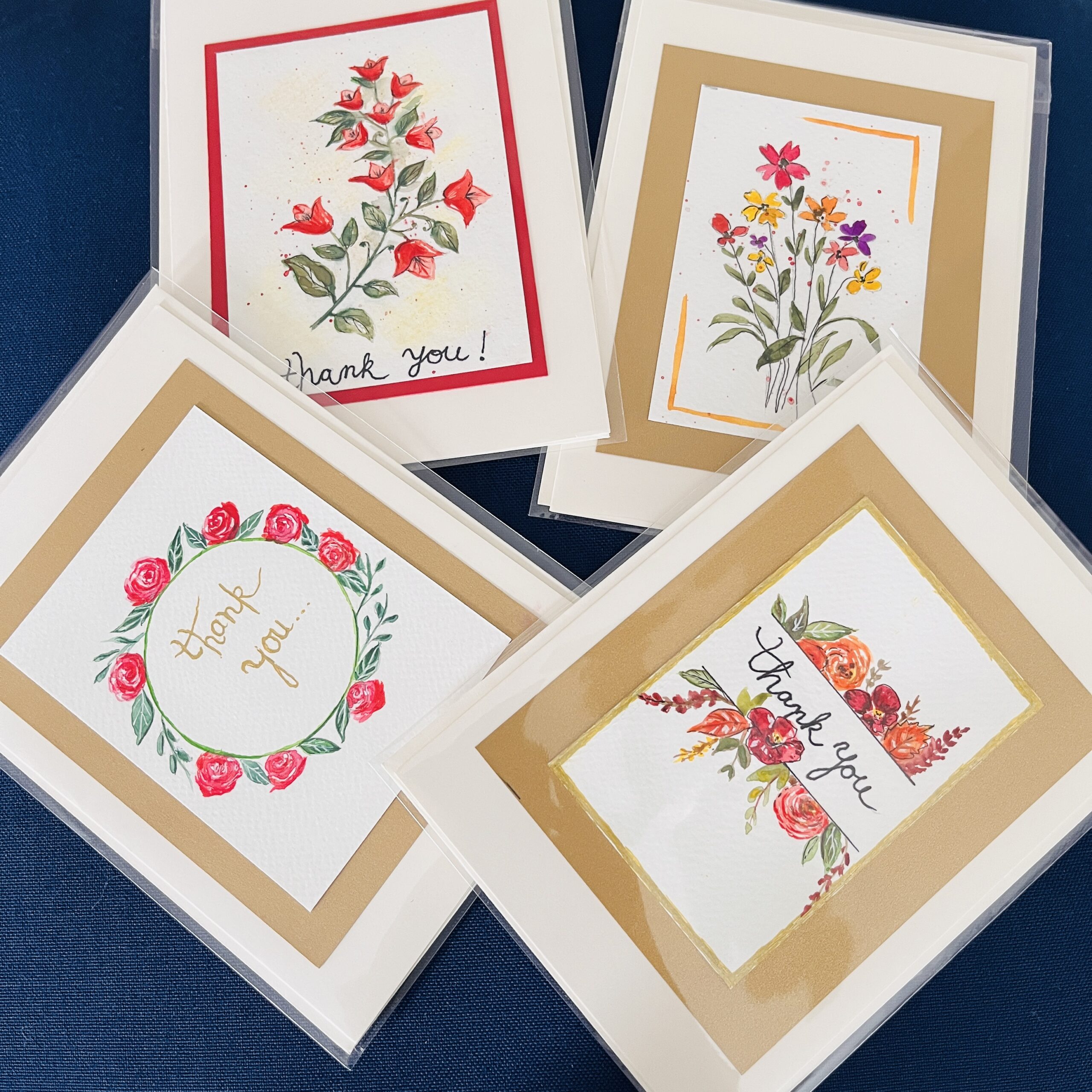 Flowers 5″X7″ cards – 4 per pack in watercolor and ink – by Natalie Sambamurty – $28