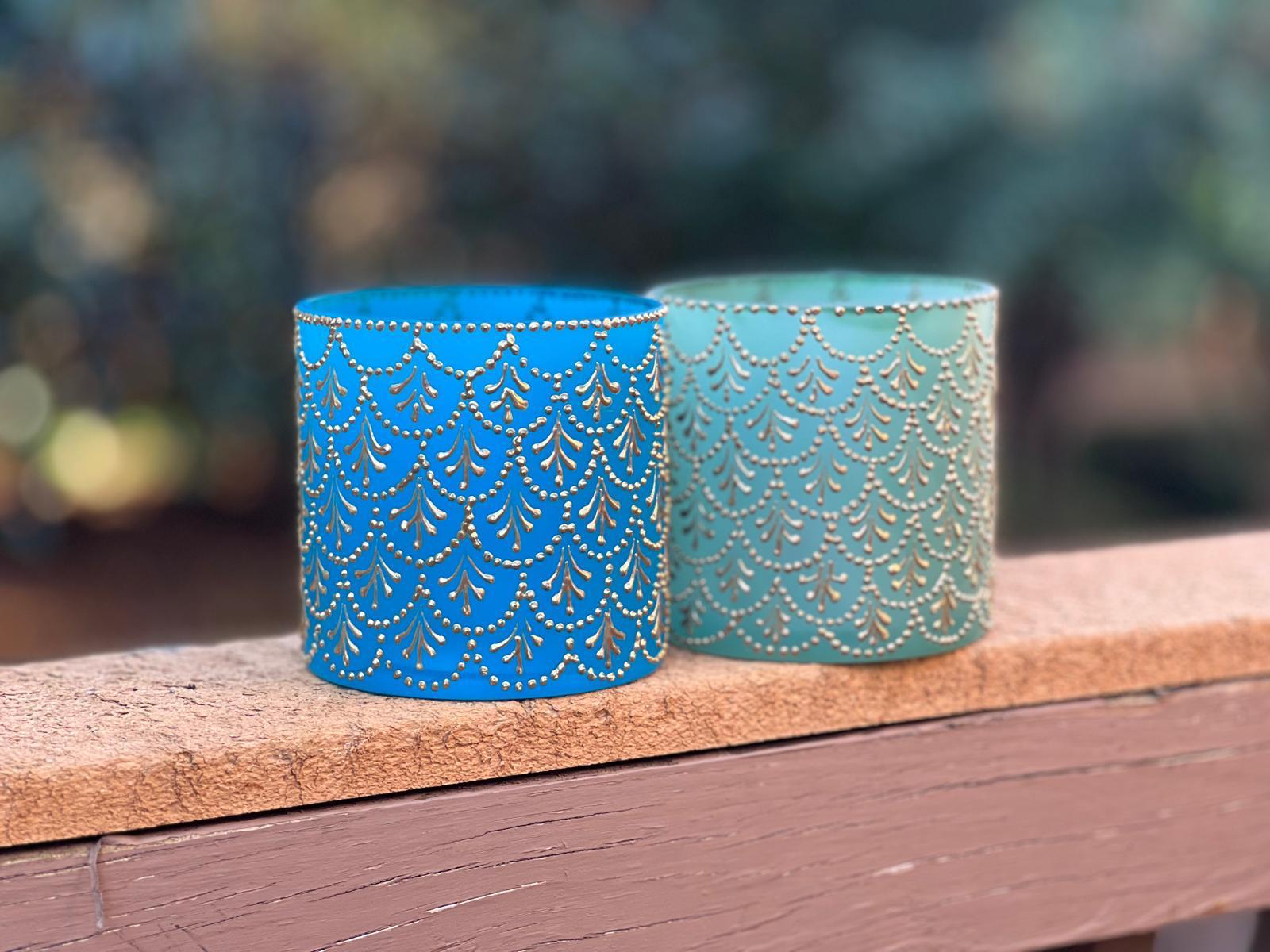 Round Candle Holder – 5″– henna designs – $50 each – By Ritu Khetan