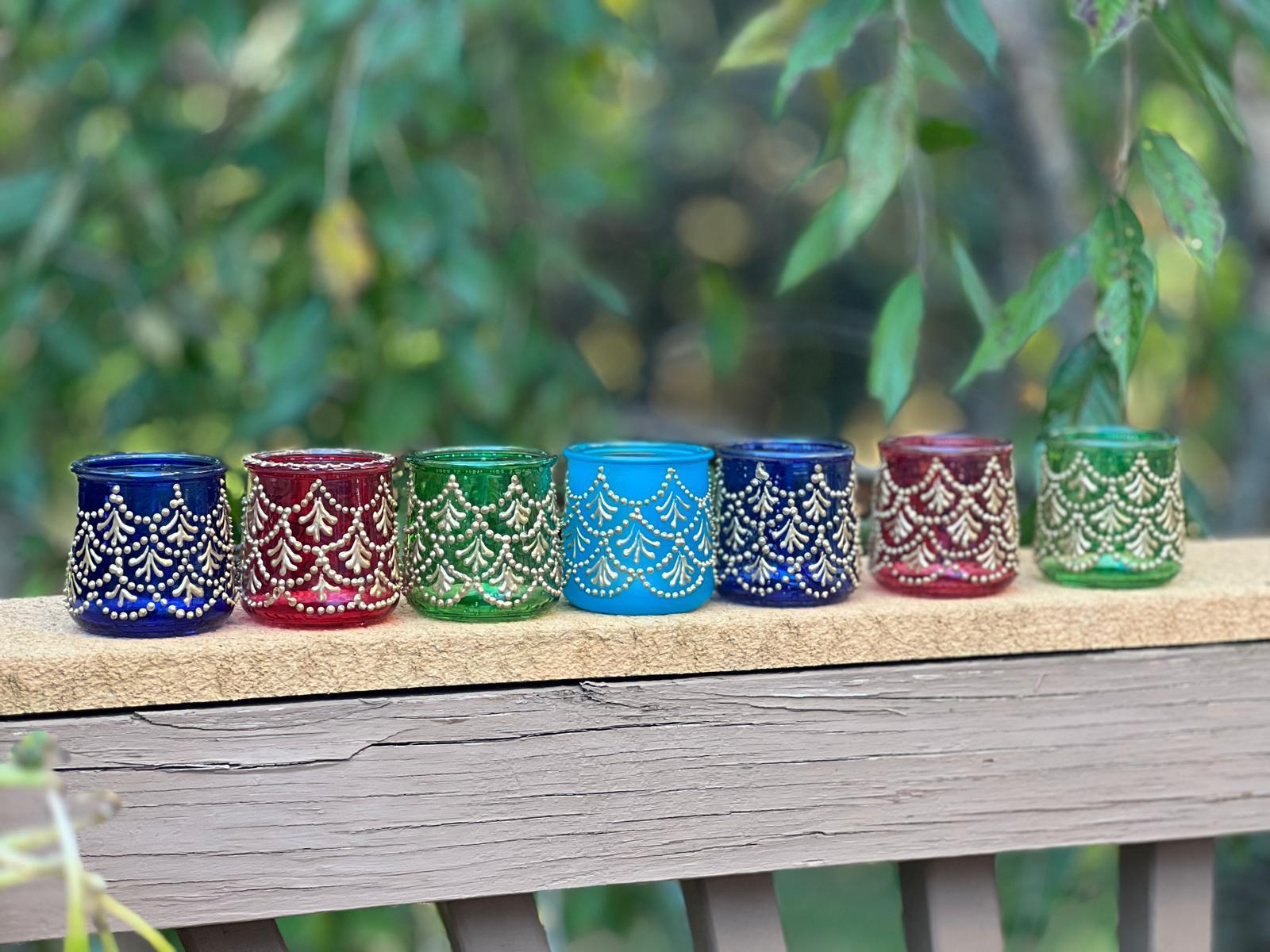 Small Candle holders (3.75″ x 3.75″) – henna designs – $35 each – By Ritu Khetan