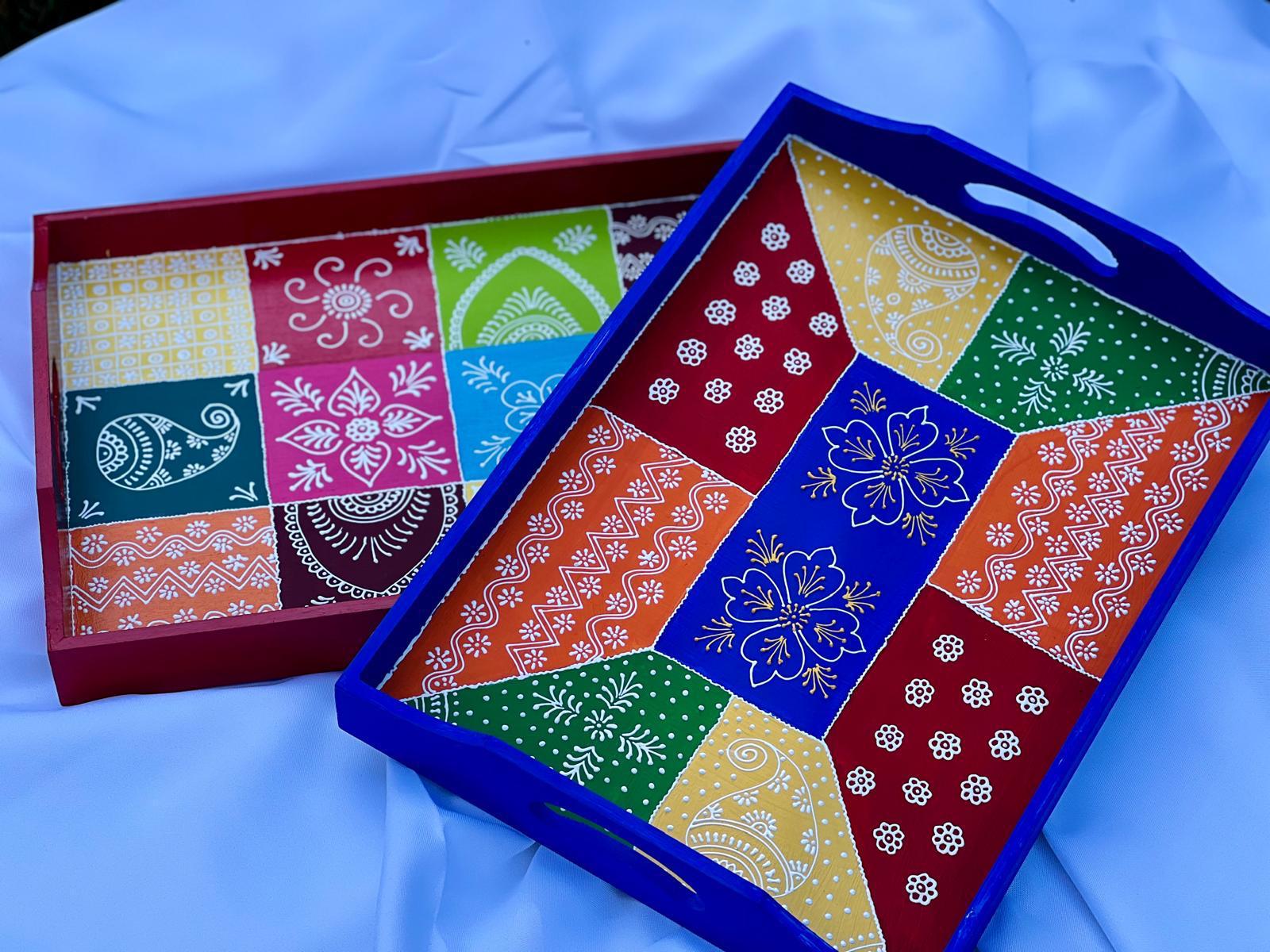 Hand painted serving tray – $60 each – By Ritu Khetan