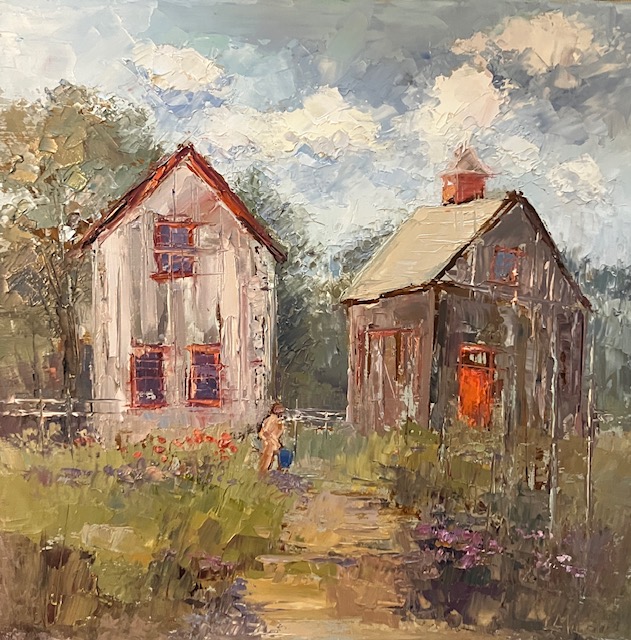 Path to the Barns, 10×10” oil on board $500 – By Lisa Miceli