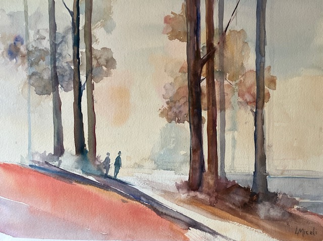 A walk at Dusk, 11 x 14” watercolor $250 – By Lisa Miceli