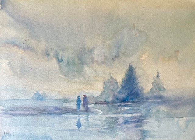 Winter Reflections, 11×14” watercolor $250 – By Lisa Miceli