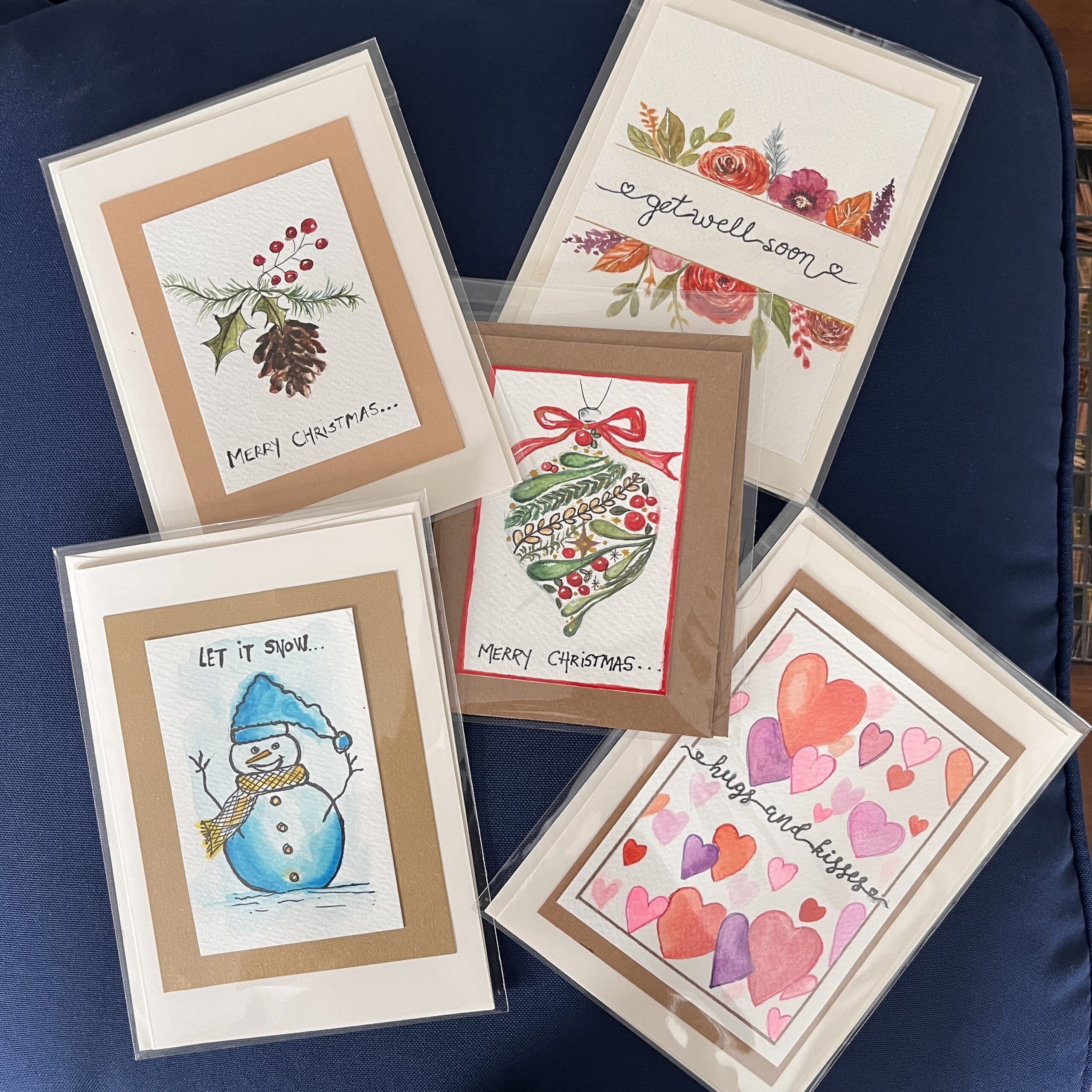 Assorted greeting cards (5 per pack with envelopes) in Watercolor and ink – by Natalie Sambamurty – $35